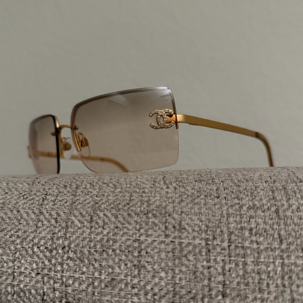 Chanel Gold Rimless Rhinestone Sunglasses - Picture 2 of 7